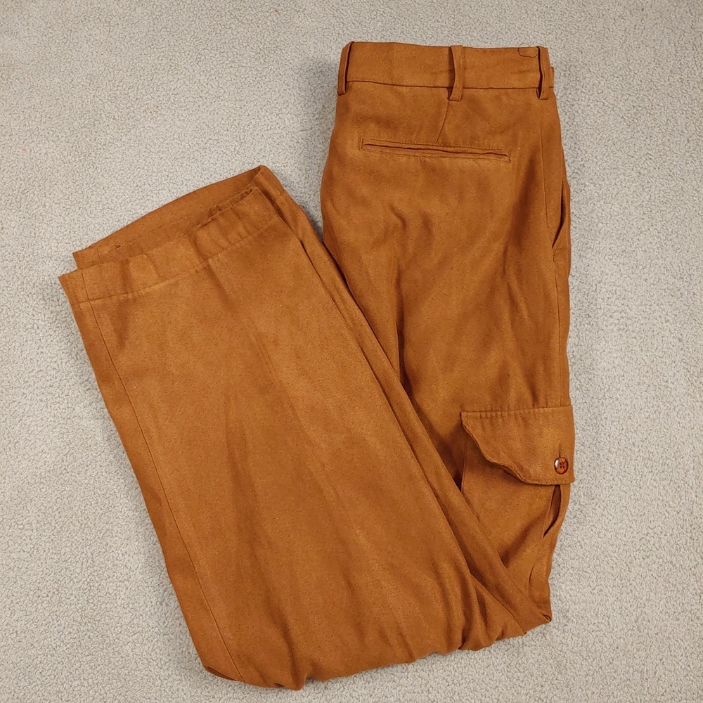 Pronti Cargo Pants - Men 35x31 Rust Orange Faux Suede Pleated Front Trousers